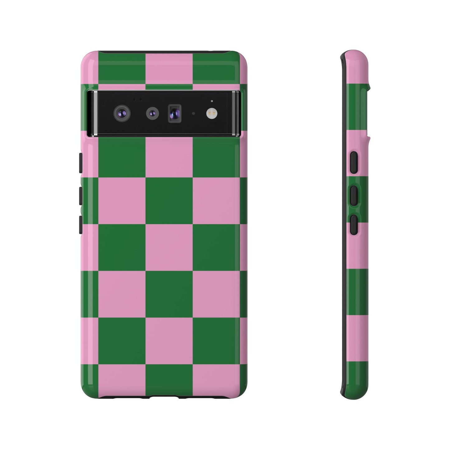 Pink Retro Checkered Phone Case – 90s Aesthetic, Vintage Grid Pattern for iPhone & Samsung - JGUS