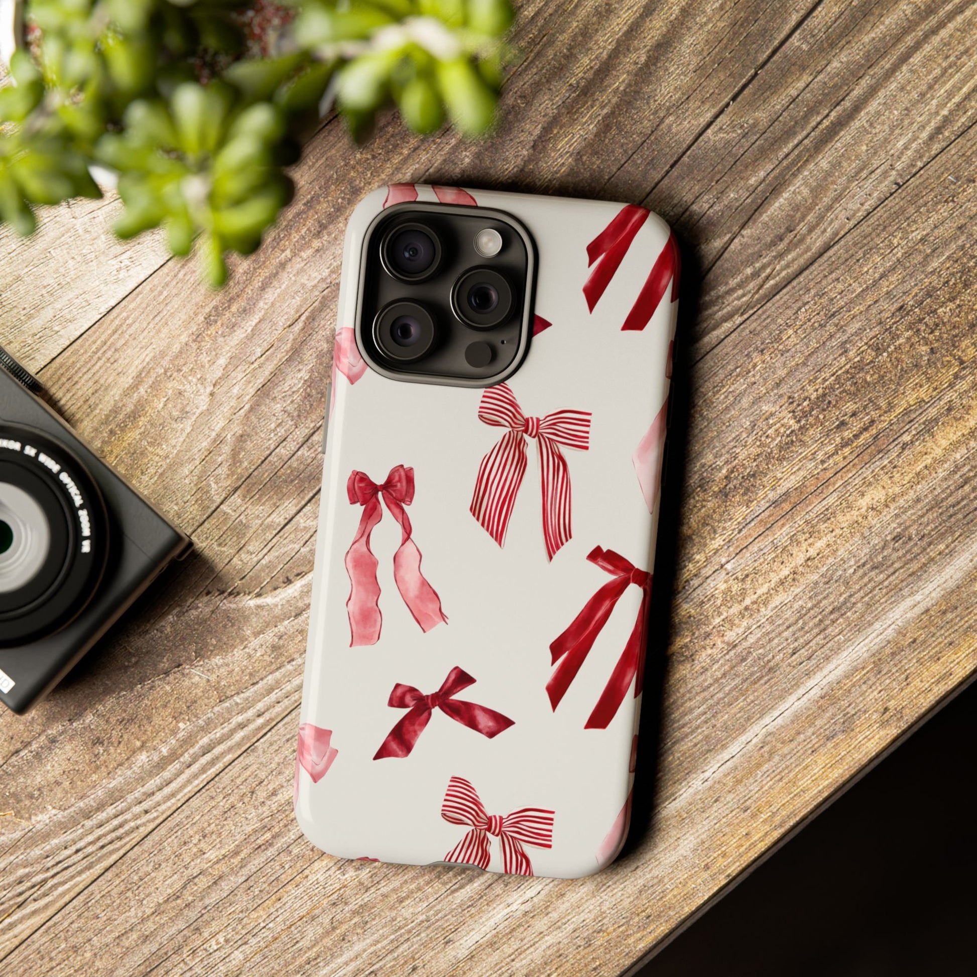 Burgundy Chic Bow Design Phone Case - JGUS