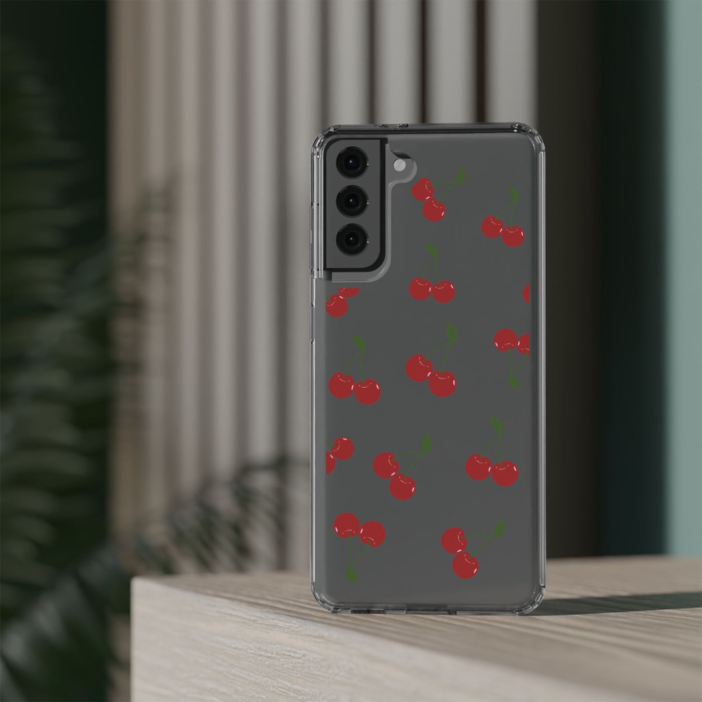 Random Cherry Pattern Clear Phone Case – Playful and Protective