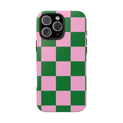 Pink Retro Checkered Phone Case – 90s Aesthetic, Vintage Grid Pattern for iPhone & Samsung