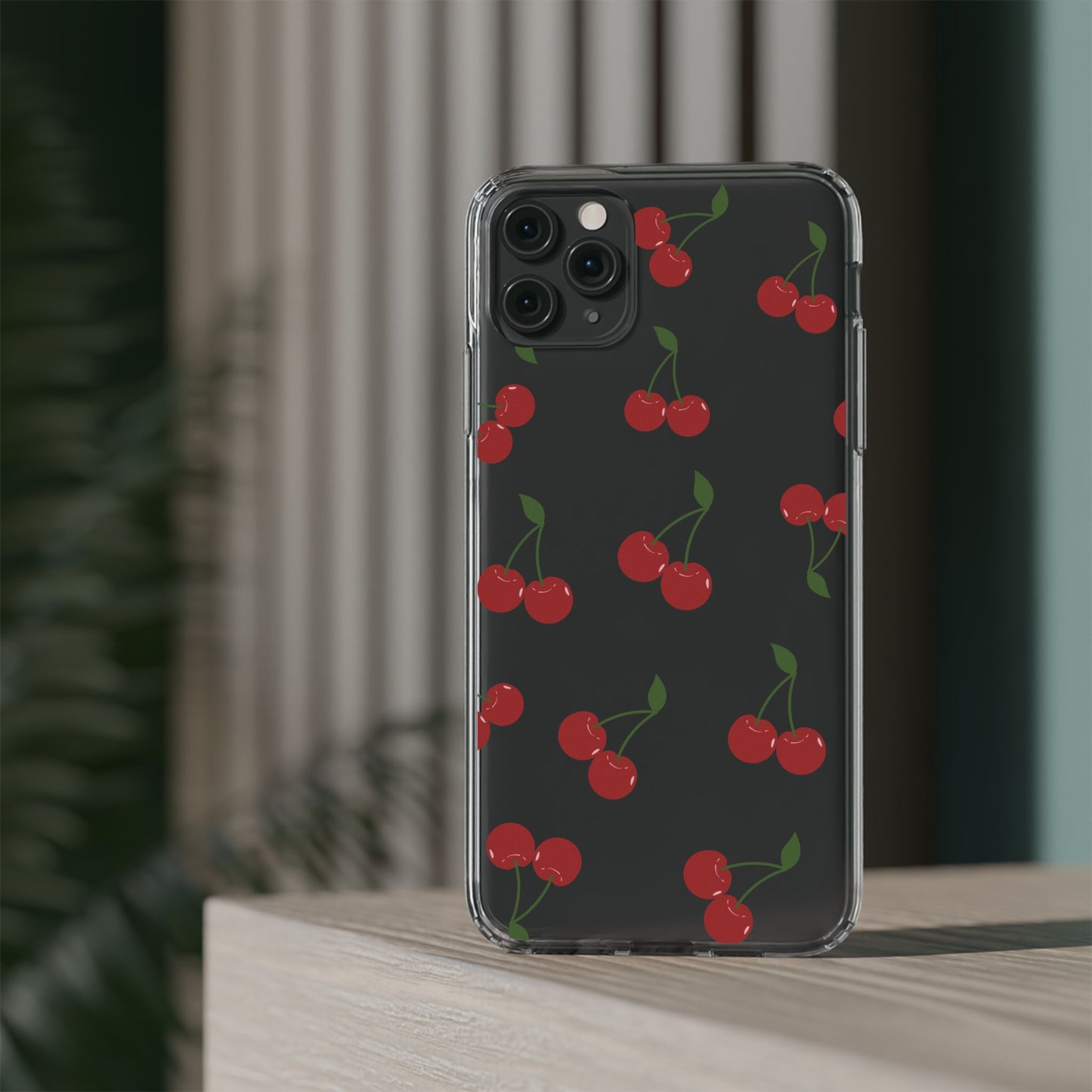 Random Cherry Pattern Clear Phone Case – Playful and Protective