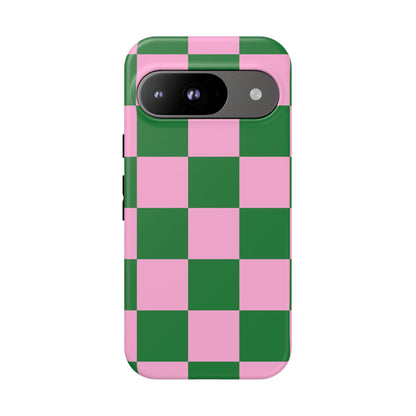Pink Retro Checkered Phone Case – 90s Aesthetic, Vintage Grid Pattern for iPhone & Samsung - JGUS