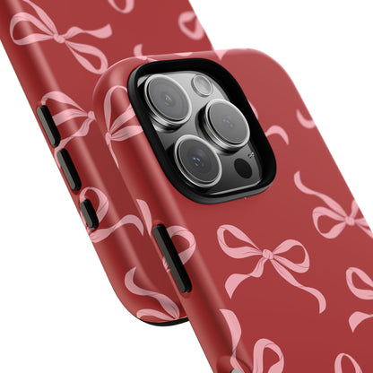 Pink Bows on Red Phone Case - JGUS