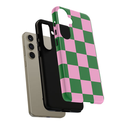 Pink Retro Checkered Phone Case – 90s Aesthetic, Vintage Grid Pattern for iPhone & Samsung - JGUS