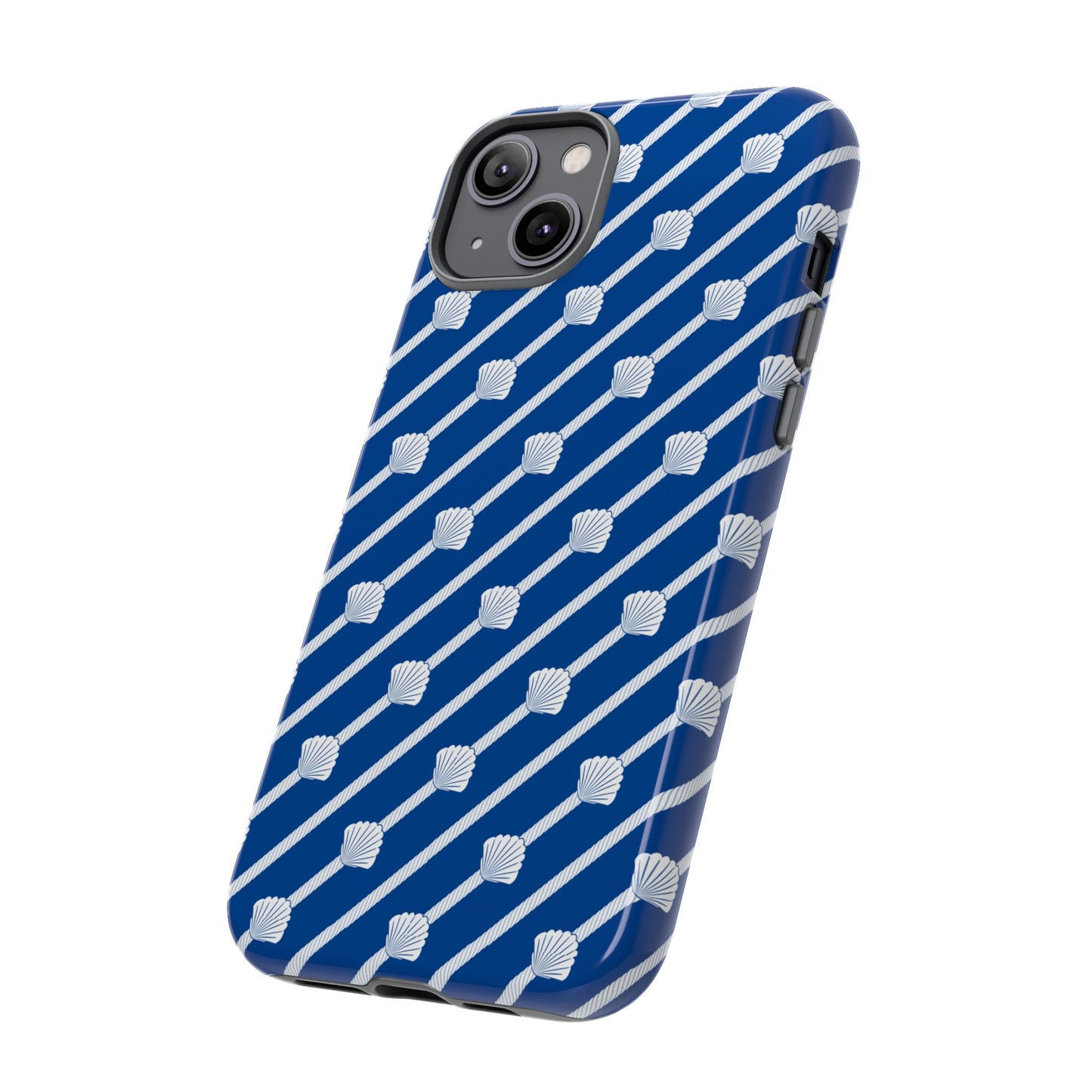 Navy Blue Seashell Phone Case for iPhone Samsung Pixel – Nautical Coastal Stripe Aesthetic - JGUS