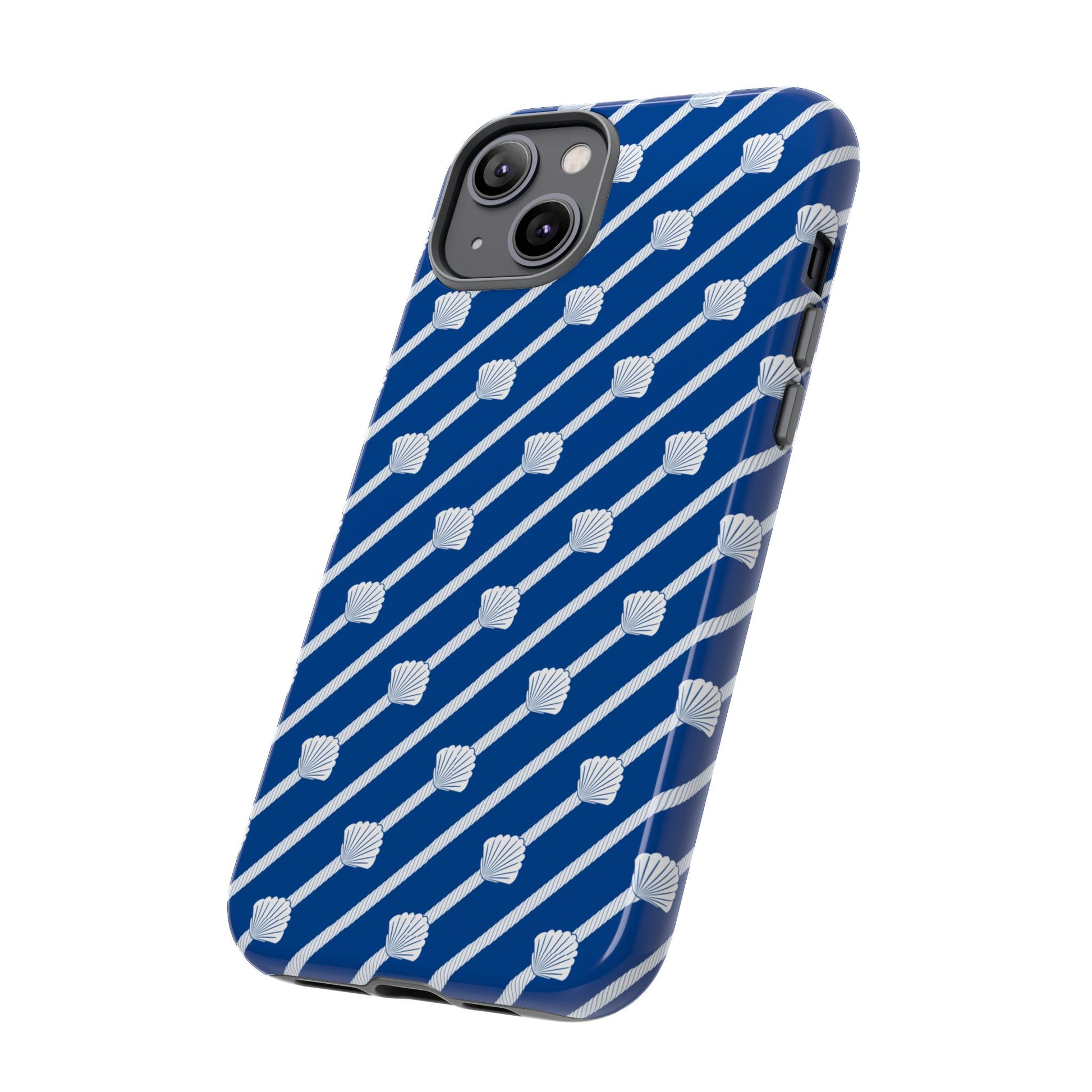 Navy Blue Seashell Phone Case for iPhone Samsung Pixel – Nautical Coastal Stripe Aesthetic - JGUS