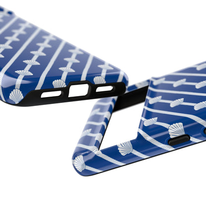 Navy Blue Seashell Phone Case for iPhone Samsung Pixel – Nautical Coastal Stripe Aesthetic - JGUS