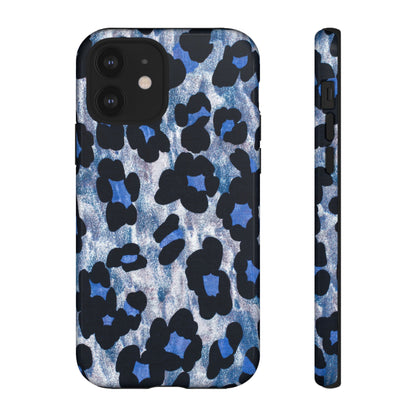 Blue & Black Leopard Print Phone Case – Bold Animal Pattern for iPhone & Samsung