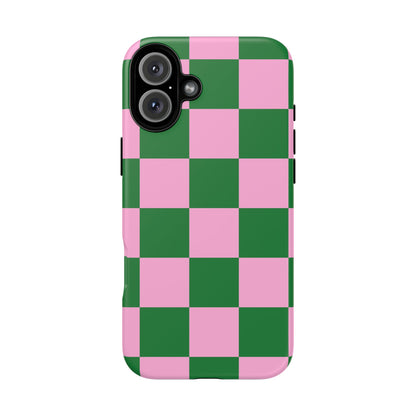 Pink Retro Checkered Phone Case – 90s Aesthetic, Vintage Grid Pattern for iPhone & Samsung - JGUS