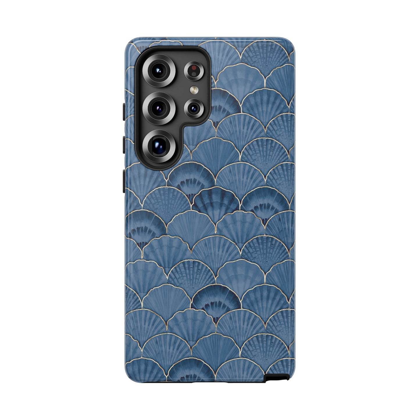 Blue Scallop Phone Case for iPhone Samsung Pixel – Art Deco Fan Gold Luxury Aesthetic - JGUS
