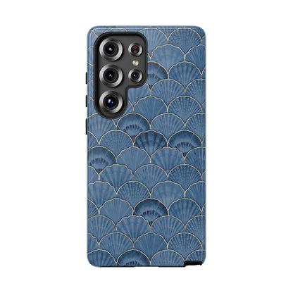 Blue Scallop Phone Case for iPhone Samsung Pixel – Art Deco Fan Gold Luxury Aesthetic - JGUS