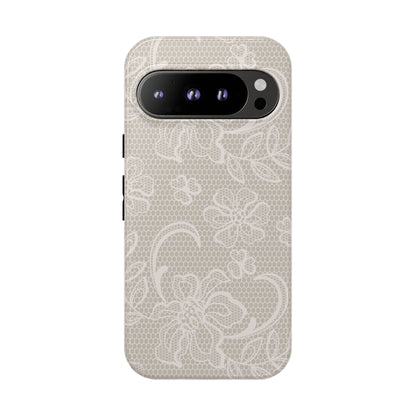 Lace Phone Case for iPhone Samsung Pixel – Cream Floral Elegant Aesthetic - JGUS