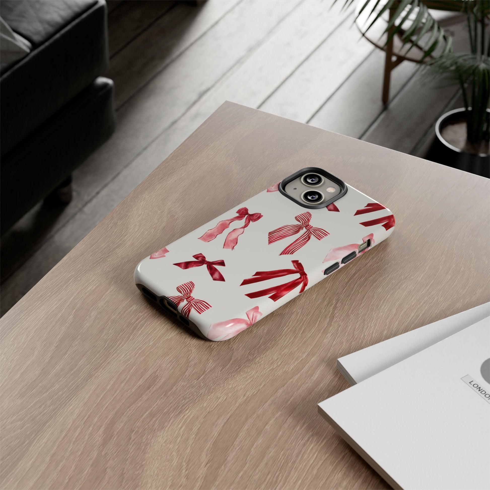 Burgundy Chic Bow Design Phone Case - JGUS