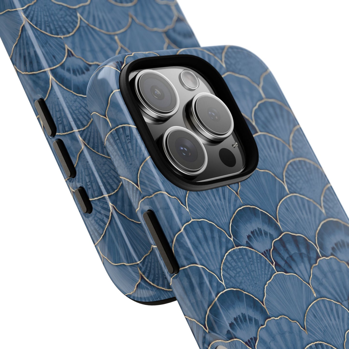 Blue Scallop Phone Case for iPhone Samsung Pixel – Art Deco Fan Gold Luxury Aesthetic - JGUS
