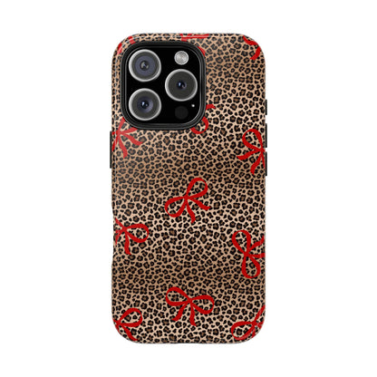 Bold Bow Leopard Print Phone Case – Aesthetic Protective Cover for iPhone & Samsung - Fashionable Animal Print Cover