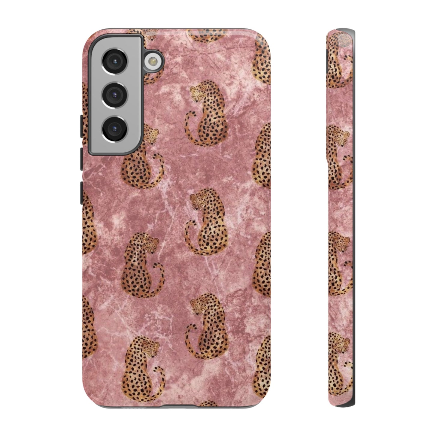 Pink Leopard Print Marble Phone Case – Cute Animal Design for iPhone & Samsung