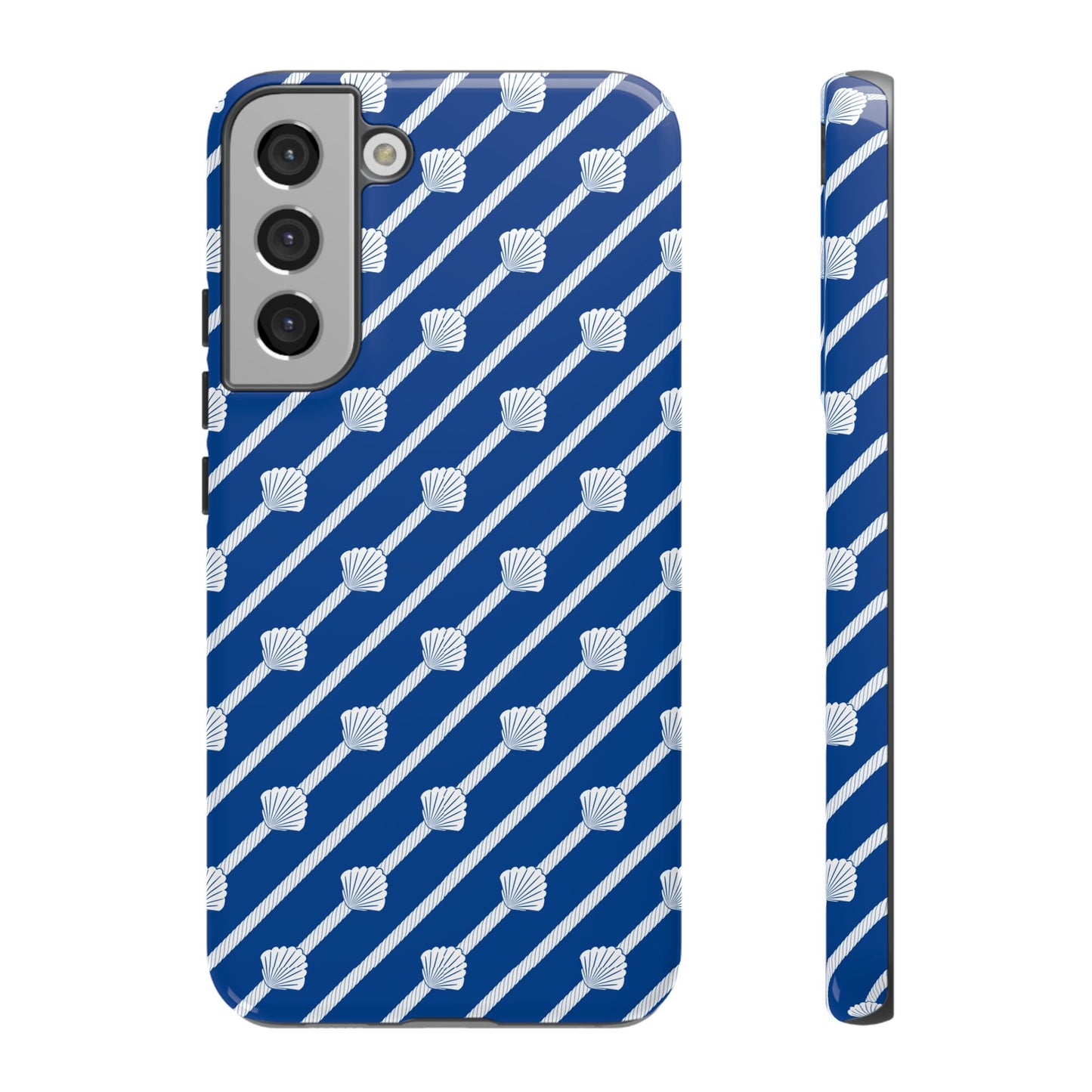 Navy Blue Seashell Phone Case for iPhone Samsung Pixel – Nautical Coastal Stripe Aesthetic - JGUS