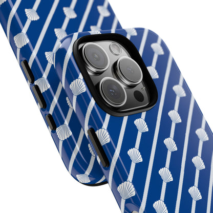 Navy Blue Seashell Phone Case for iPhone Samsung Pixel – Nautical Coastal Stripe Aesthetic - JGUS