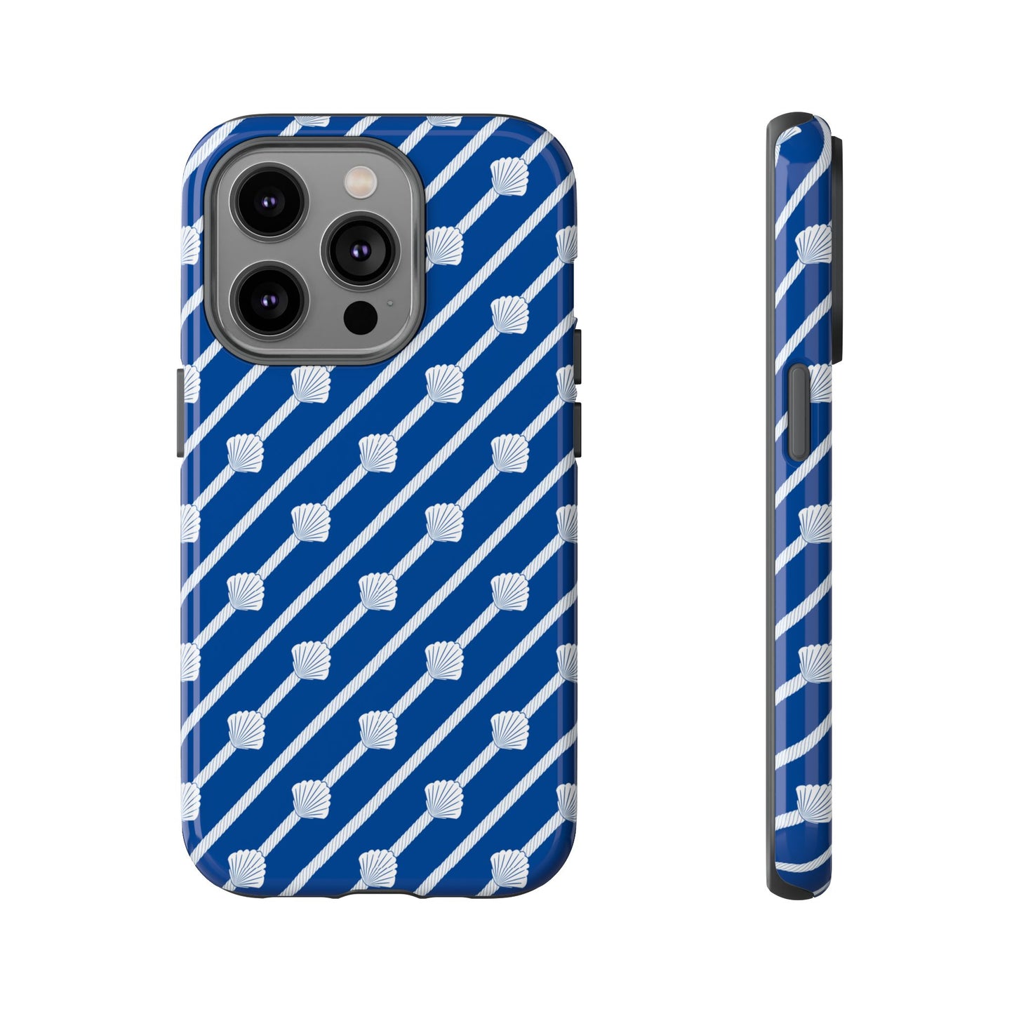 Navy Blue Seashell Phone Case for iPhone Samsung Pixel – Nautical Coastal Stripe Aesthetic - JGUS