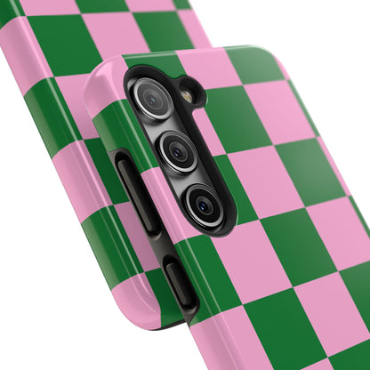 Pink Retro Checkered Phone Case – 90s Aesthetic, Vintage Grid Pattern for iPhone & Samsung