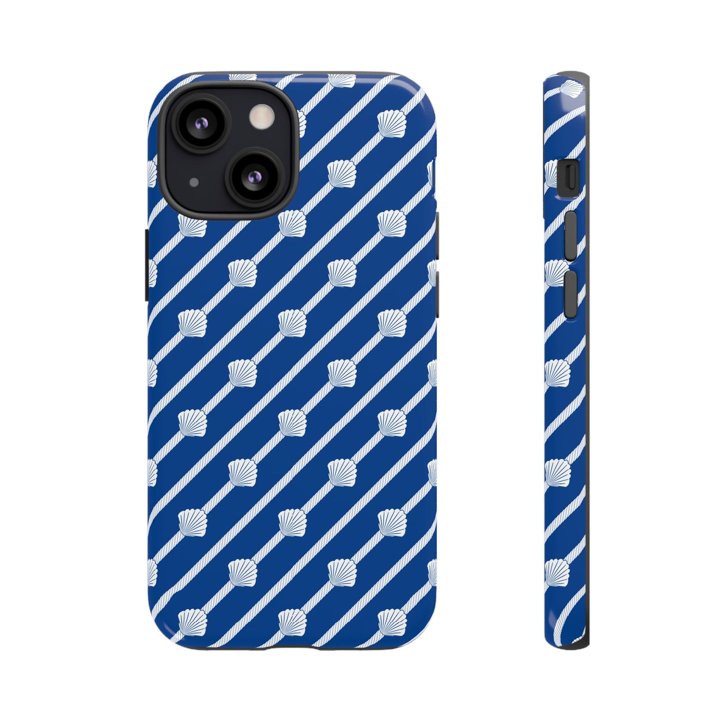 Navy Blue Seashell Phone Case for iPhone Samsung Pixel – Nautical Coastal Stripe Aesthetic - JGUS