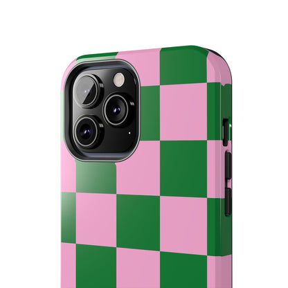 Pink Retro Checkered Phone Case – 90s Aesthetic, Vintage Grid Pattern for iPhone & Samsung