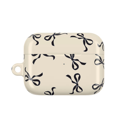 Beige and Black Bow Shockproof & Scratch-Resistant AirPods Case – Wireless Charging Compatible