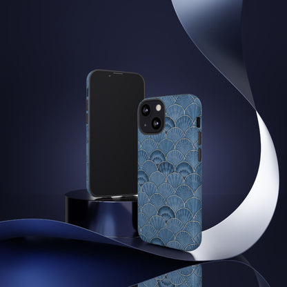 Blue Scallop Phone Case for iPhone Samsung Pixel – Art Deco Fan Gold Luxury Aesthetic - JGUS