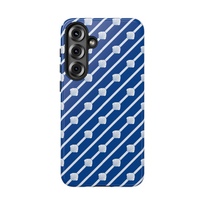 Navy Blue Seashell Phone Case for iPhone Samsung Pixel – Nautical Coastal Stripe Aesthetic - JGUS