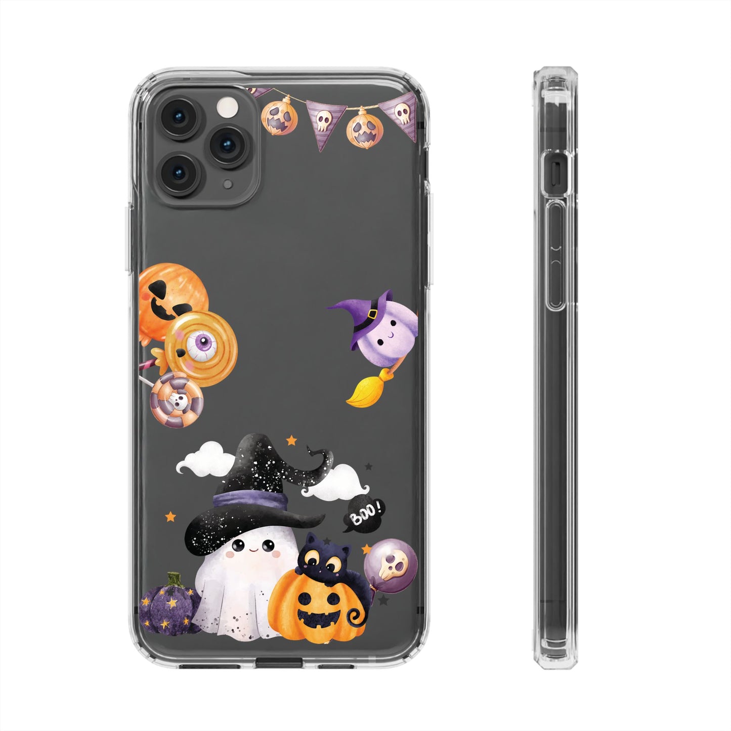 Halloween Clear Phone Case, Spooky Ghost iPhone 13 14 12 15 Pro Case, Trick or Treat Cover, Cute Halloween Gift