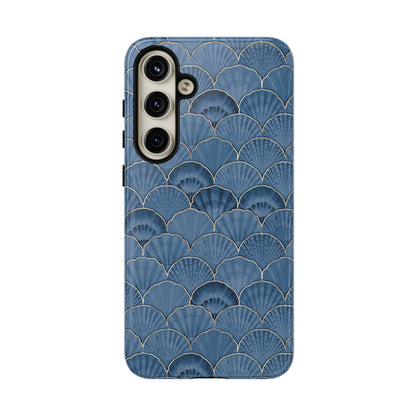 Blue Scallop Phone Case for iPhone Samsung Pixel – Art Deco Fan Gold Luxury Aesthetic - JGUS