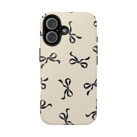 Beige and Black Bow Phone Case – Dual-Layer Protection, Custom Style