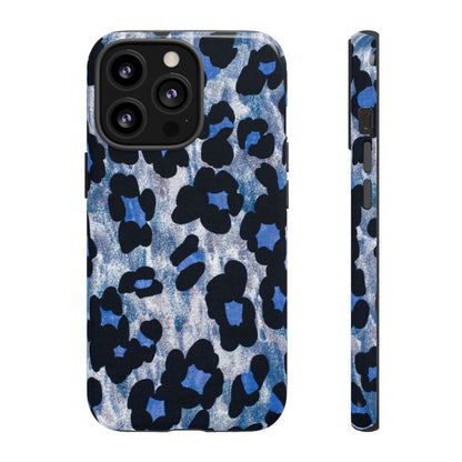 Blue & Black Leopard Print Phone Case – Bold Animal Pattern for iPhone & Samsung