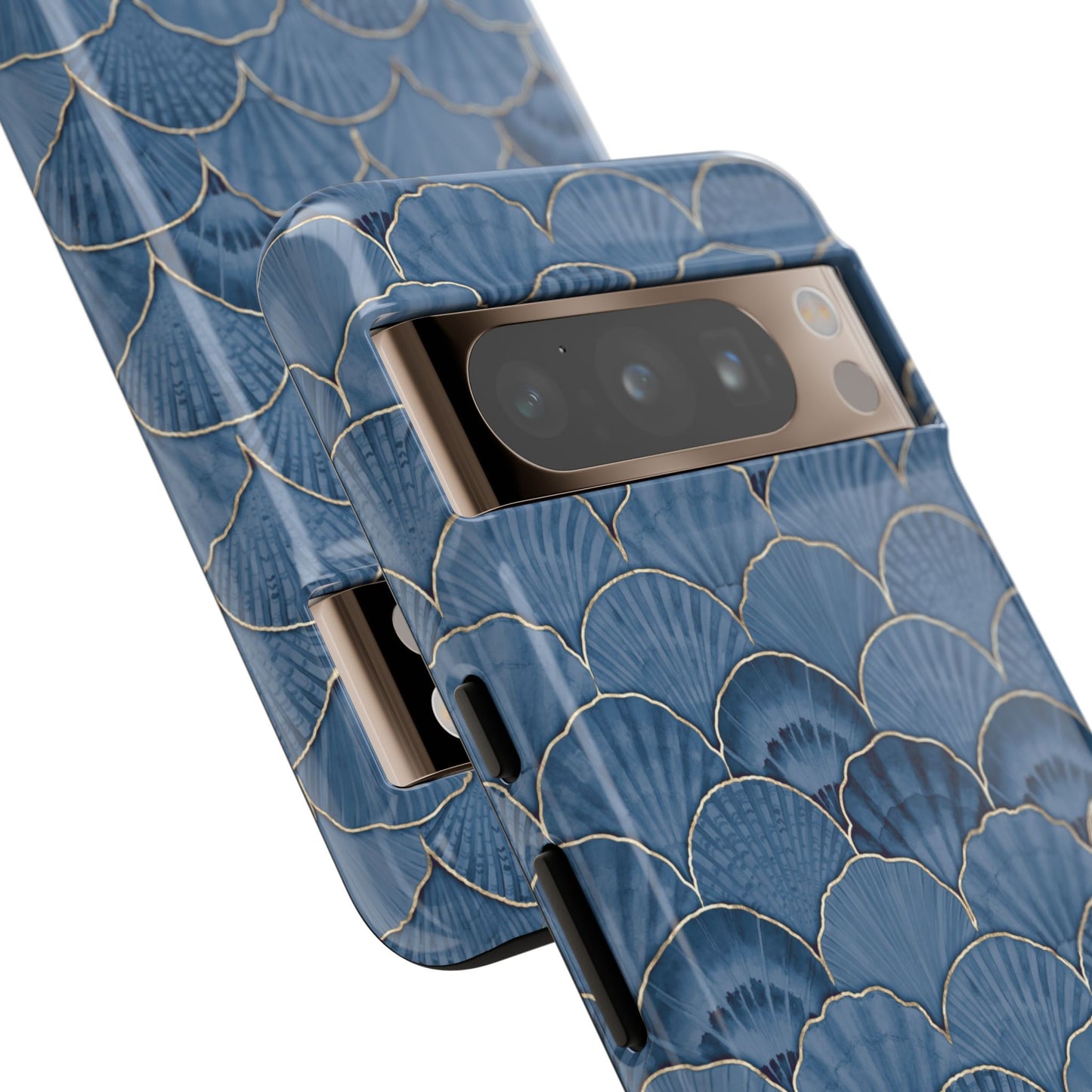 Blue Scallop Phone Case for iPhone Samsung Pixel – Art Deco Fan Gold Luxury Aesthetic - JGUS