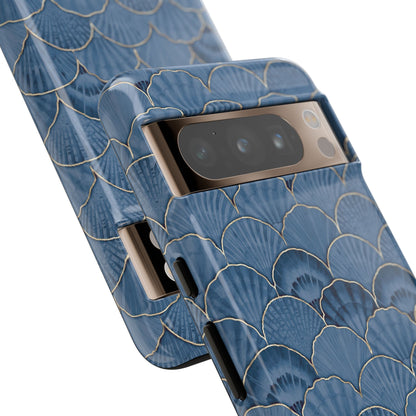 Blue Scallop Phone Case for iPhone Samsung Pixel – Art Deco Fan Gold Luxury Aesthetic - JGUS