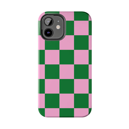 Pink Retro Checkered Phone Case – 90s Aesthetic, Vintage Grid Pattern for iPhone & Samsung