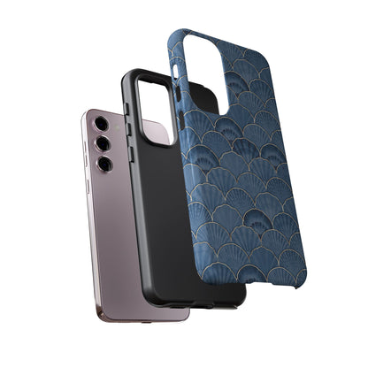 Blue Scallop Phone Case for iPhone Samsung Pixel – Art Deco Fan Gold Luxury Aesthetic - JGUS