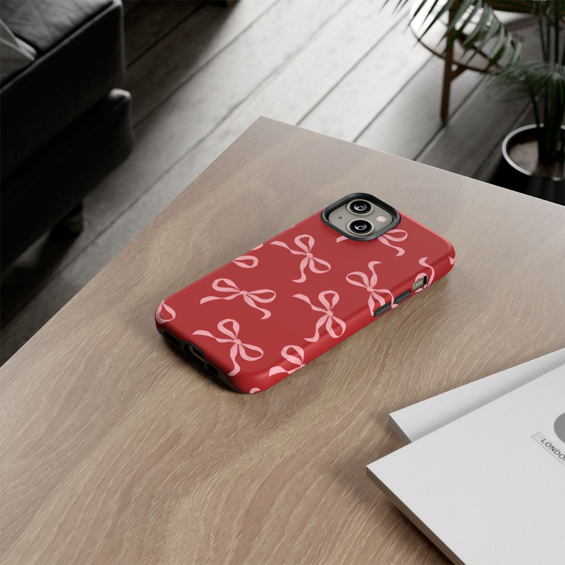 Pink Bows on Red Phone Case - JGUS