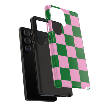 Pink Retro Checkered Phone Case – 90s Aesthetic, Vintage Grid Pattern for iPhone & Samsung - JGUS