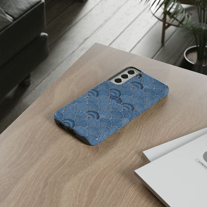 Blue Scallop Phone Case for iPhone Samsung Pixel – Art Deco Fan Gold Luxury Aesthetic - JGUS