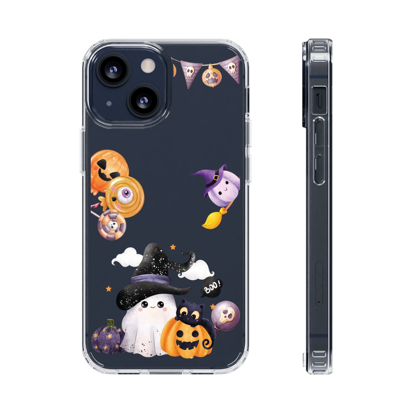 Halloween Clear Phone Case, Spooky Ghost iPhone 13 14 12 15 Pro Case, Trick or Treat Cover, Cute Halloween Gift