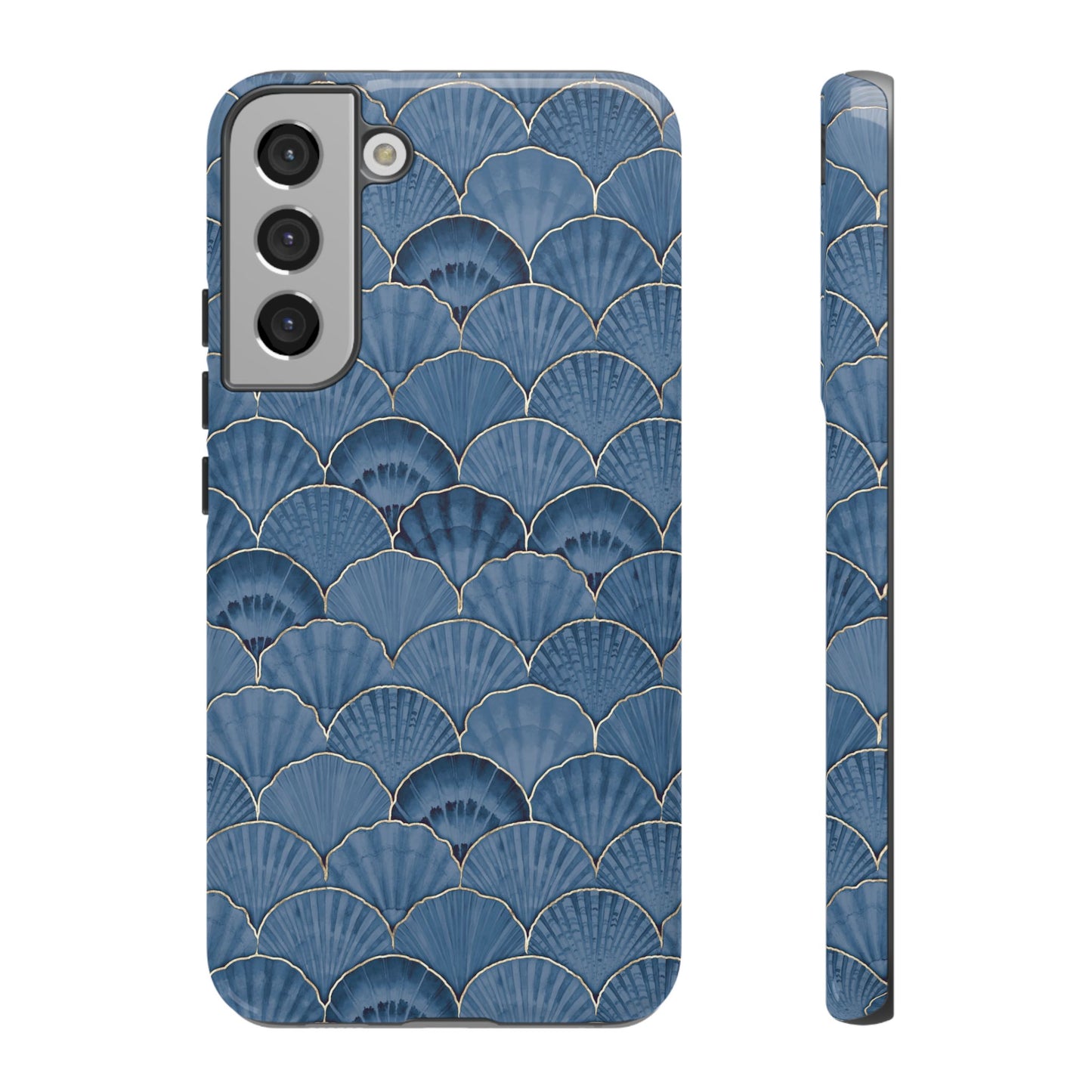 Blue Scallop Phone Case for iPhone Samsung Pixel – Art Deco Fan Gold Luxury Aesthetic - JGUS