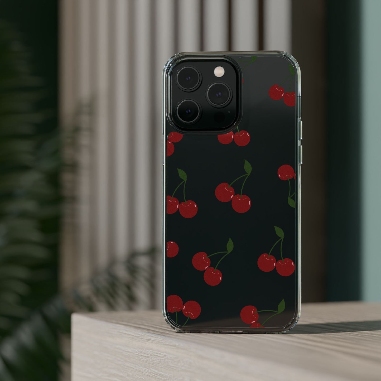 Random Cherry Pattern Clear Phone Case – Playful and Protective