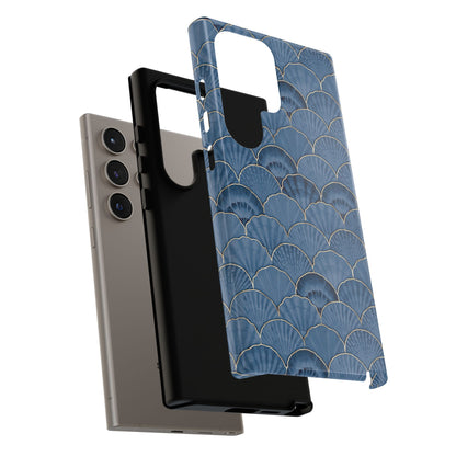 Blue Scallop Phone Case for iPhone Samsung Pixel – Art Deco Fan Gold Luxury Aesthetic - JGUS