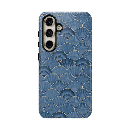 Blue Scallop Phone Case for iPhone Samsung Pixel – Art Deco Fan Gold Luxury Aesthetic - JGUS