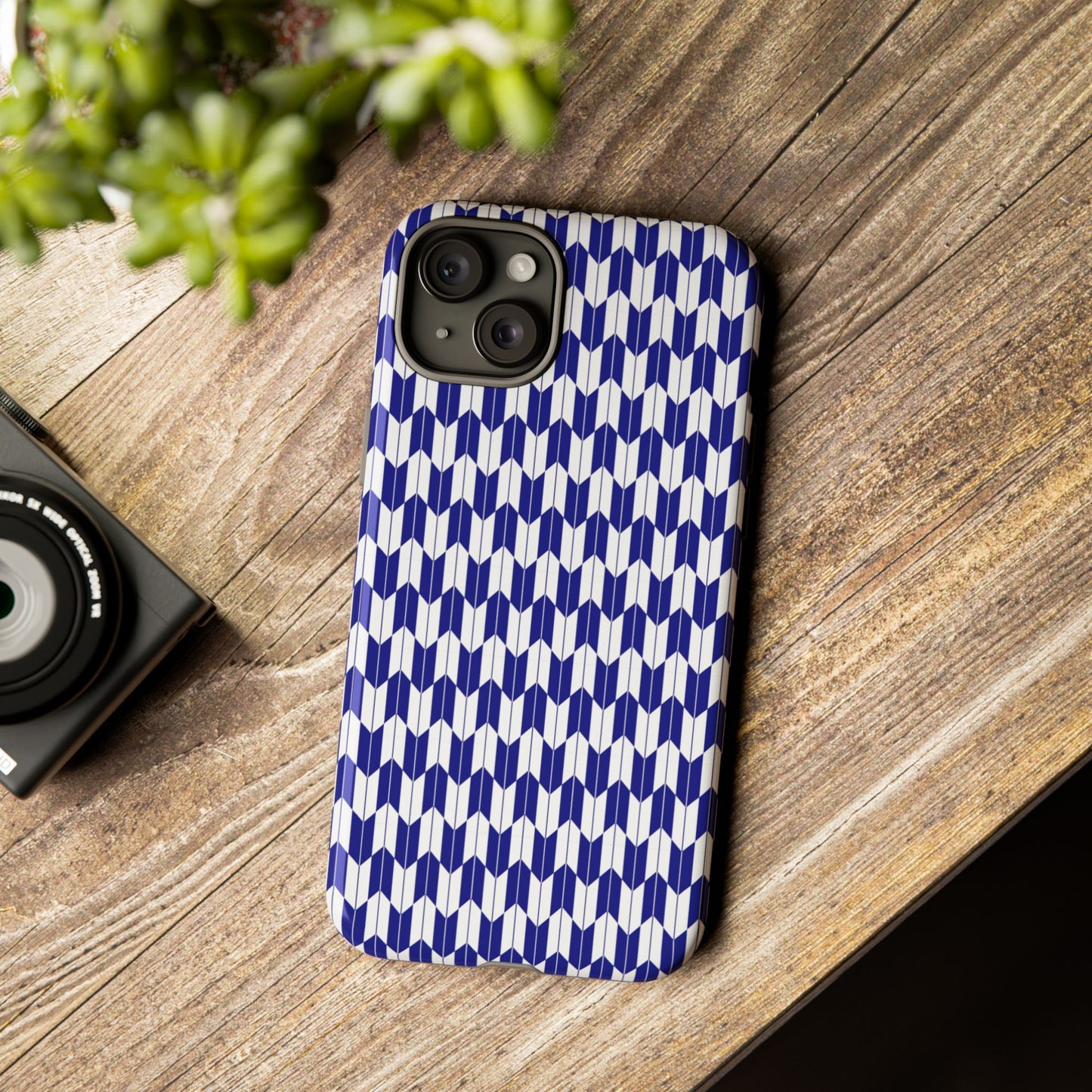 Navy Blue Geometric Phone Case for iPhone Samsung Pixel – Minimal Pattern Modern Aesthetic - JGUS