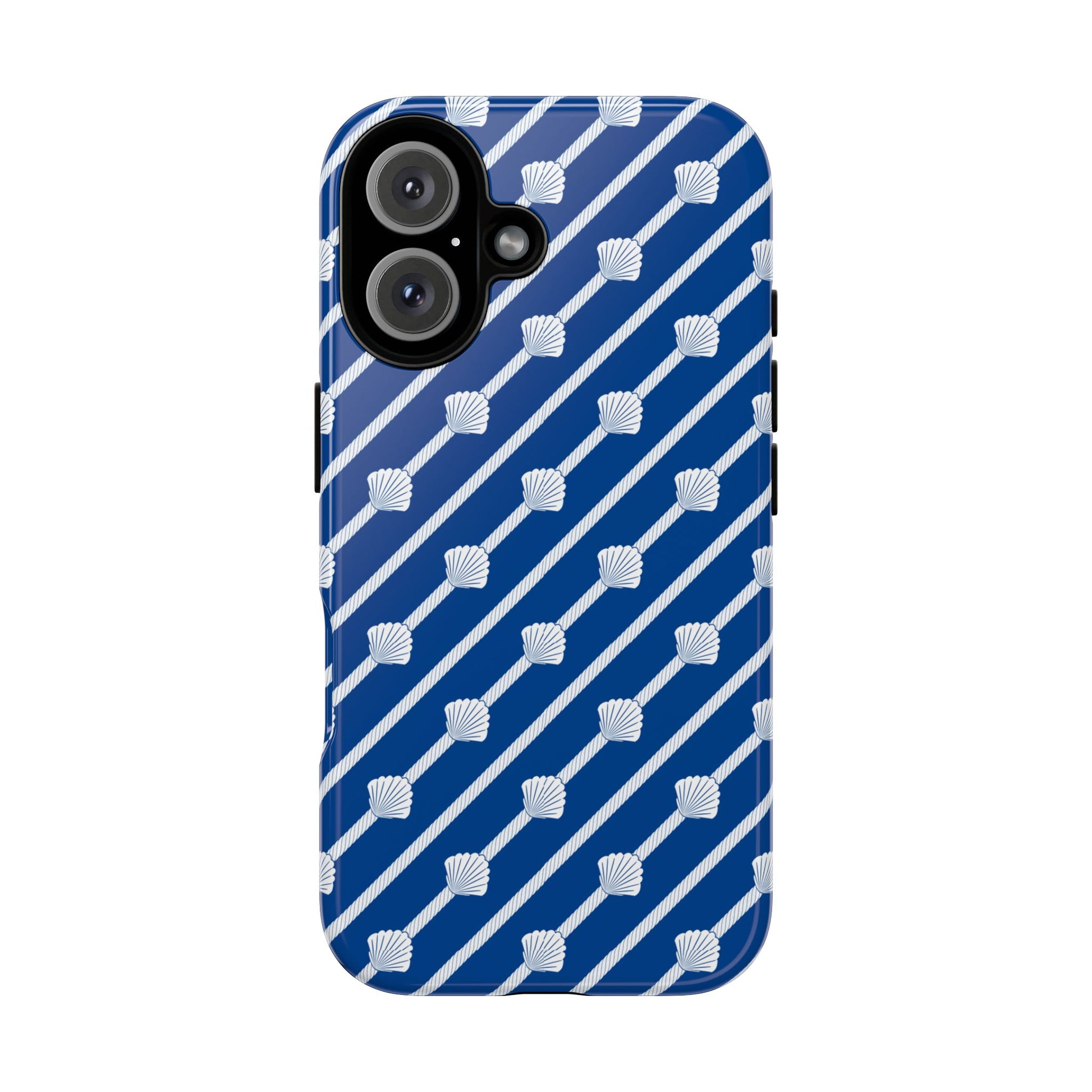 Navy Blue Seashell Phone Case for iPhone Samsung Pixel – Nautical Coastal Stripe Aesthetic - JGUS