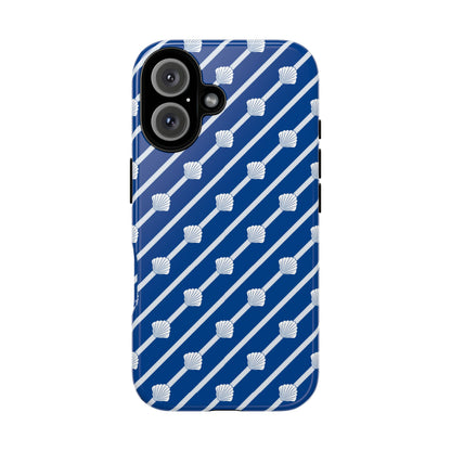 Navy Blue Seashell Phone Case for iPhone Samsung Pixel – Nautical Coastal Stripe Aesthetic - JGUS