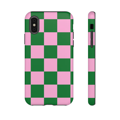 Pink Retro Checkered Phone Case – 90s Aesthetic, Vintage Grid Pattern for iPhone & Samsung - JGUS