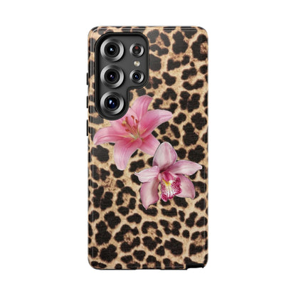Leopard Print Phone Case with Pink Flowers – Stylish Floral Animal Design for iPhone & Samsung